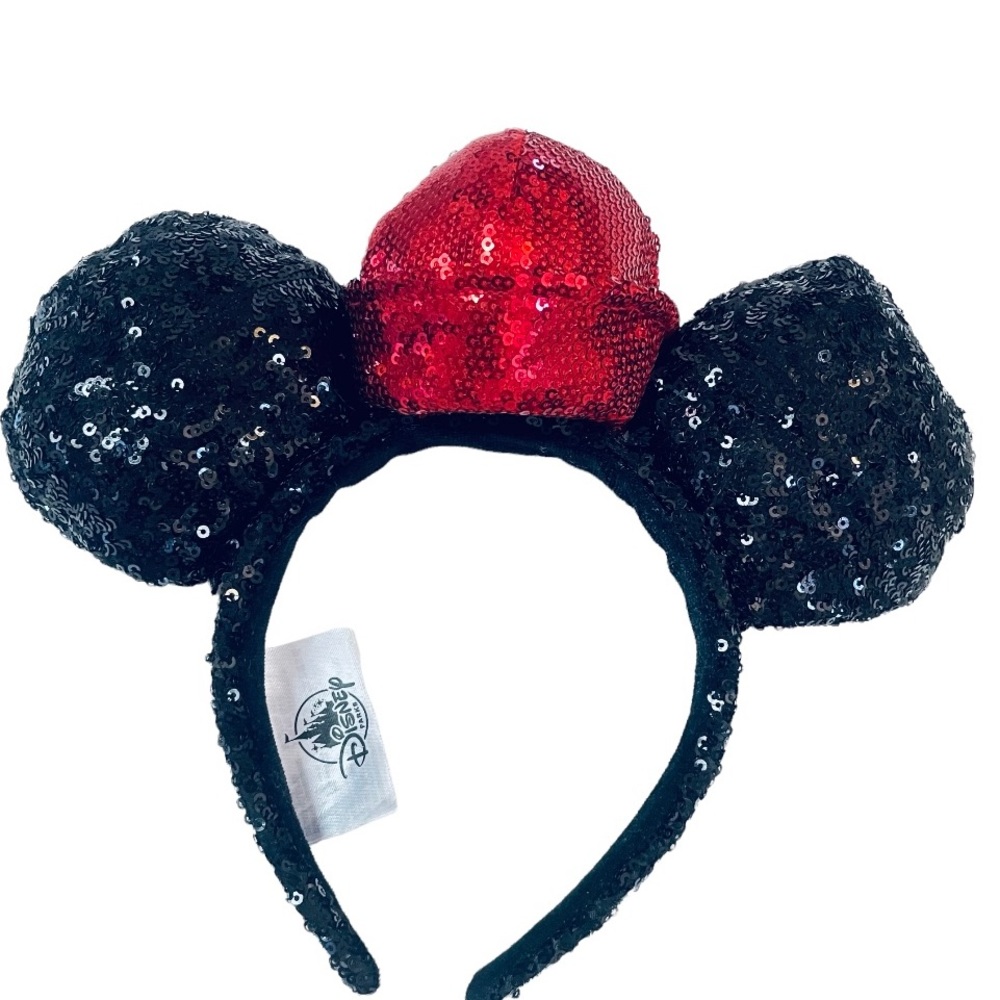 Disney Parks Minnie Mouse Black Sequin Ears Headband with Metallic Red